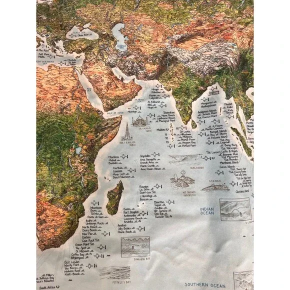 Awesome Maps World Surf Map Surfing Sites Around the World Wall Tapestry - Picture 6 of 10